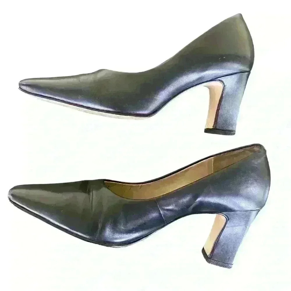 Pesaro Lenore Woman’s Size 8.5 Lucy Black Leather Slip On Pumps Brazilian made - Picture 7 of 11